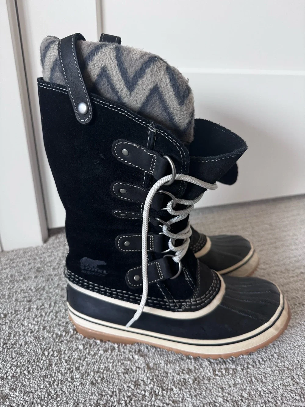 Sorel Black and Gray Kids Winter Lace-Up Boots